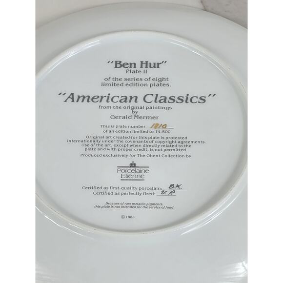 Ben Hur American Classics Gerald Mermer Year 1983 Porcelain 9 1/4" Decor Plate - Picture 10 of 11